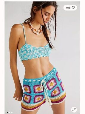 NWT free people blue Camille blue Crochet-knitted top